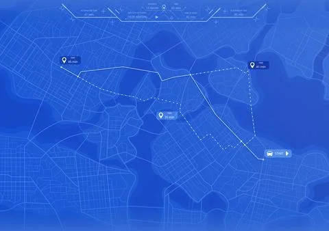 Online location tracking with data of arrive time on city map. Huge city map Stock Illustration