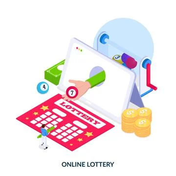 Online lottery concept. Isometric vector illustration on white background Stock Illustration