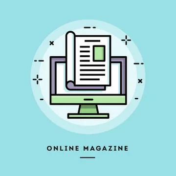 Online magazine, flat design thin line banner Stock Illustration