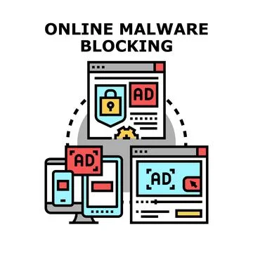 Online malware blocking, internet cybersecurity concept Stock Illustration