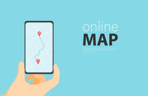 Online map banner for your web page, app, print. Stock Illustration