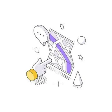 Online Map Navigation And GPS Route Planning Service Isometric Vector Illus.. Stock Illustration