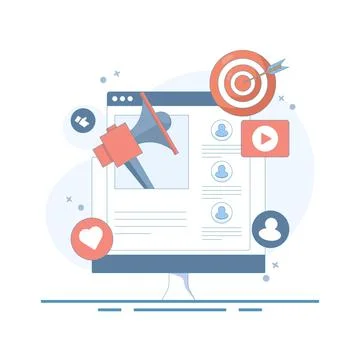 Online Marketing Concepts. Computer with Handheld Megaphone and Reacts. Stock Illustration
