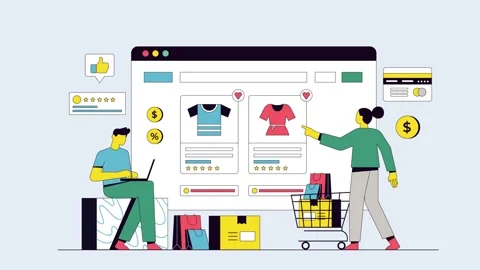 Online Marketplace and E-commerce Shopping Illustration Stock Footage 333692968