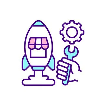 Online marketplace development and customization RGB color icon Stock Illustration