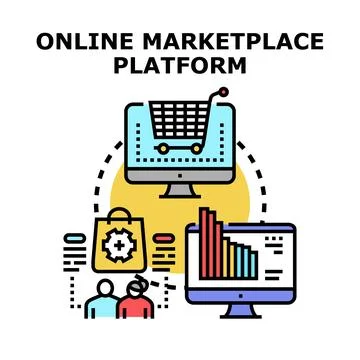 Online marketplace platform facilitating e commerce and sales Stock Illustration