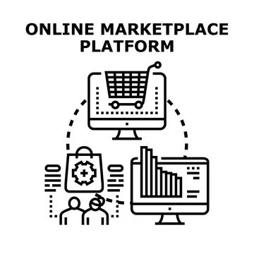 Online marketplace platform facilitating e commerce and sales Stock Illustration