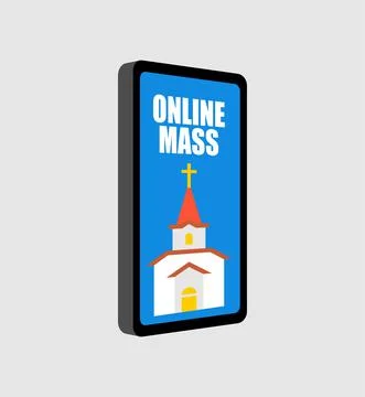 Online Mass. Prayer on Internet. Web confession. Confess in smartphone. Conce Stock Illustration
