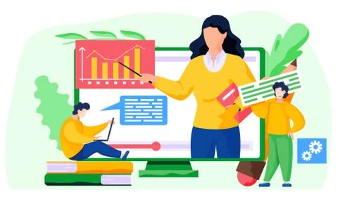 Online math course. Learning economics in internet, idea of distance education Stock Illustration