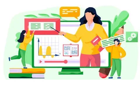 Online math course. Learning mathematics in internet, idea of distance education Stock Illustration