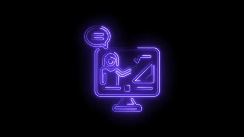 Online math tutor neon illustration glowing against black background for Stock Footage 322994031