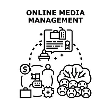Online media management improving customer brand reputation Illustrazione stock