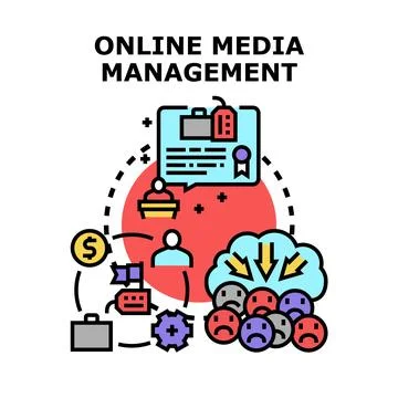 Online media management improving customer brand reputation Illustrazione stock