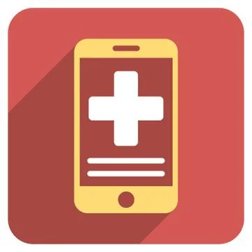 Online Medical Data Flat Rounded Square Icon with Long Shadow Stock Illustration
