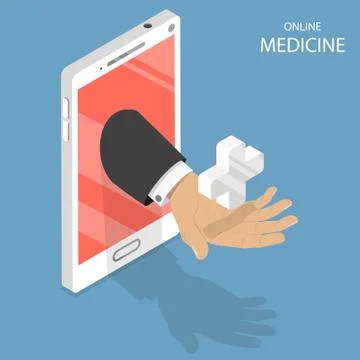 Online medicine flat isometric vector concept. Stock Illustration
