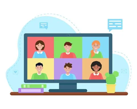 Online meeting with a group call Stock Illustration