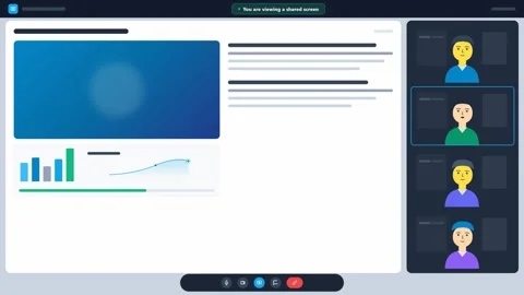 Online meeting interface with screen sharing and data visualization. 4K Video stock 342898428