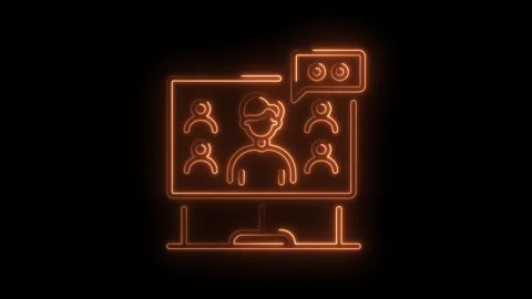 Online meeting neon style computer screen presentation with orange line art.. Video stock 345987422