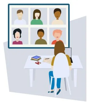 Online meeting or learning. Work from home. Stock Illustration