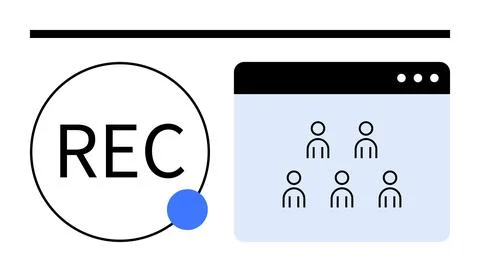 Online Meeting Recording Concept with Interface Window and REC Button Stock Illustration