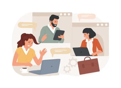 Online meetup isolated concept vector illustration. Ilustración de archivo