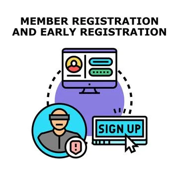 Online member registration process and early sign up 스톡 일러스트