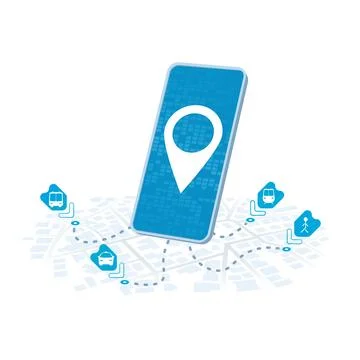 Online mobile application for navigation with different types of transportation Stock Illustration
