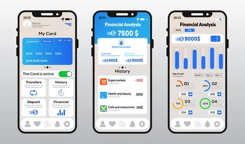 Online Mobile Banking Apps UI, UX and GUI set Stock Illustration