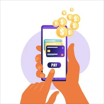 Online mobile payment concept. Mobile phone with credit card icon on the touc Stock-Illustration