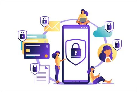 Online mobile payment concept. Mobile phone with credit card icon on the touc Stock Illustration