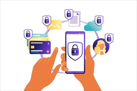 Online mobile payment concept. Mobile phone with credit card icon on the touc Stock-Illustration