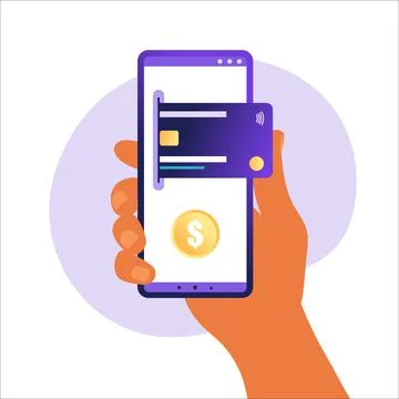 Online mobile payment concept. Mobile phone with credit card icon on the touc Stock Illustration