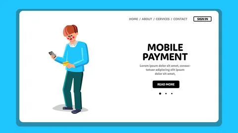 Online Mobile Payment Make Boy With Phone Vector Stock Illustration