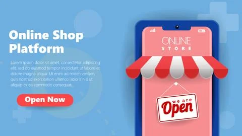 Online mobile shop platform ecommerce businness playfull vector illustration Stock Illustration