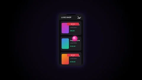 Online mobile shopping app features an animated pink ball. Stock-Footage 344038642