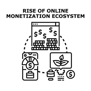 Online monetization ecosystem digital business growth creating revenue Stock Illustration