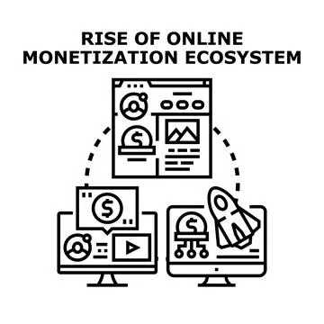 Online monetization ecosystem integrating various digital platforms and strat Stock Illustration