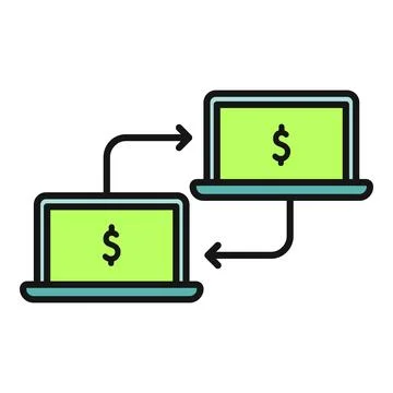 Online money transfer between two laptops icon Stock Illustration