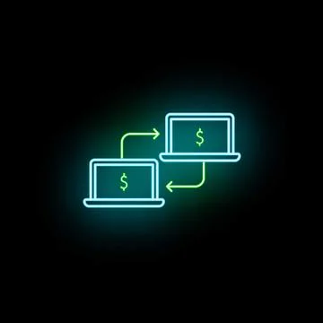 Online money transfer using laptop screens neon icon イラスト素材