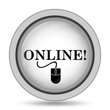 Online with mouse icon. Internet button on white background.. Stock Illustration