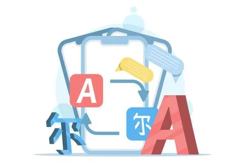 Online multilingual translator app concept Illustrazione stock