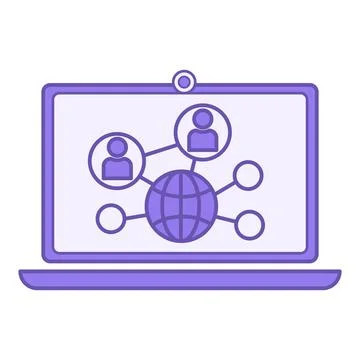 Online Networking Color Icon. Vector Icon of Laptop and Internet Connection.. Stock Illustration