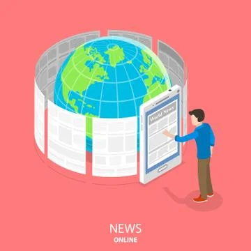Online news flat isometric vector concept. Stock Illustration