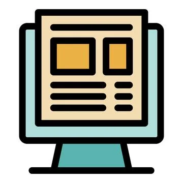 Online newspaper on computer screen displaying latest news Illustrazione stock