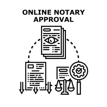 Online notary approval process for document verification Stock Illustration