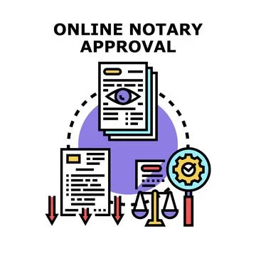 Online notary approval process for document verification Stock Illustration