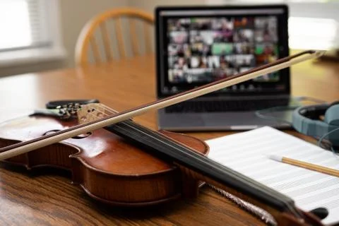 Online orchestra setup Stock Photos