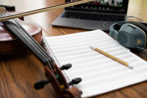 Online orchestra setup Stock Photos