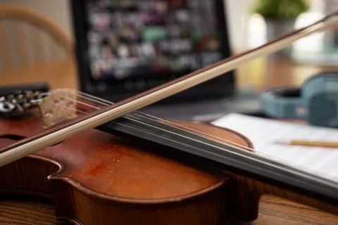 Online orchestra setup Stock Photos