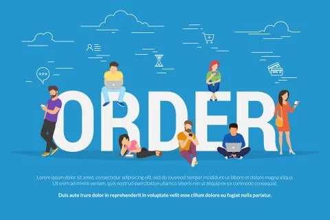 Online order concept vector illustration of people ordering and purchasing goods Stock Illustration